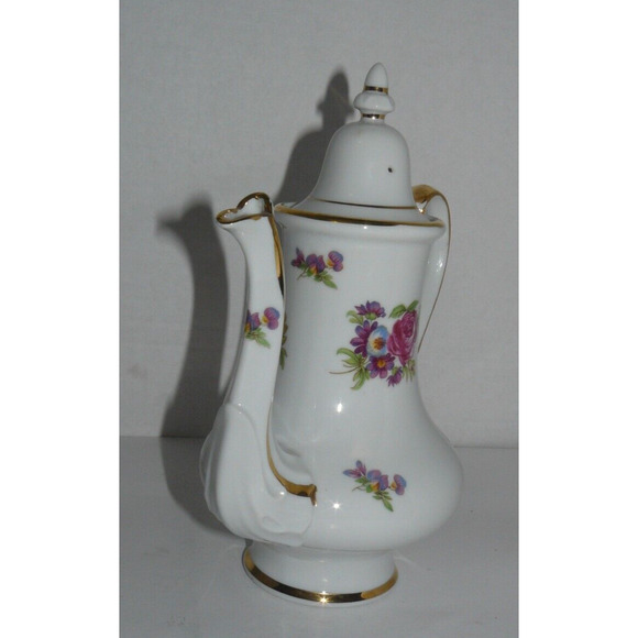 Rare Floral Gold Trim Coffee Chocolate Tea Pot Server Pitcher Crossed Sword Arow - Picture 4 of 6